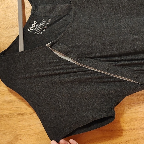 Frida Mom Delivery Nursing Gown Charcoal Gray Stretch Jersey Maternity One Size - Picture 4 of 12